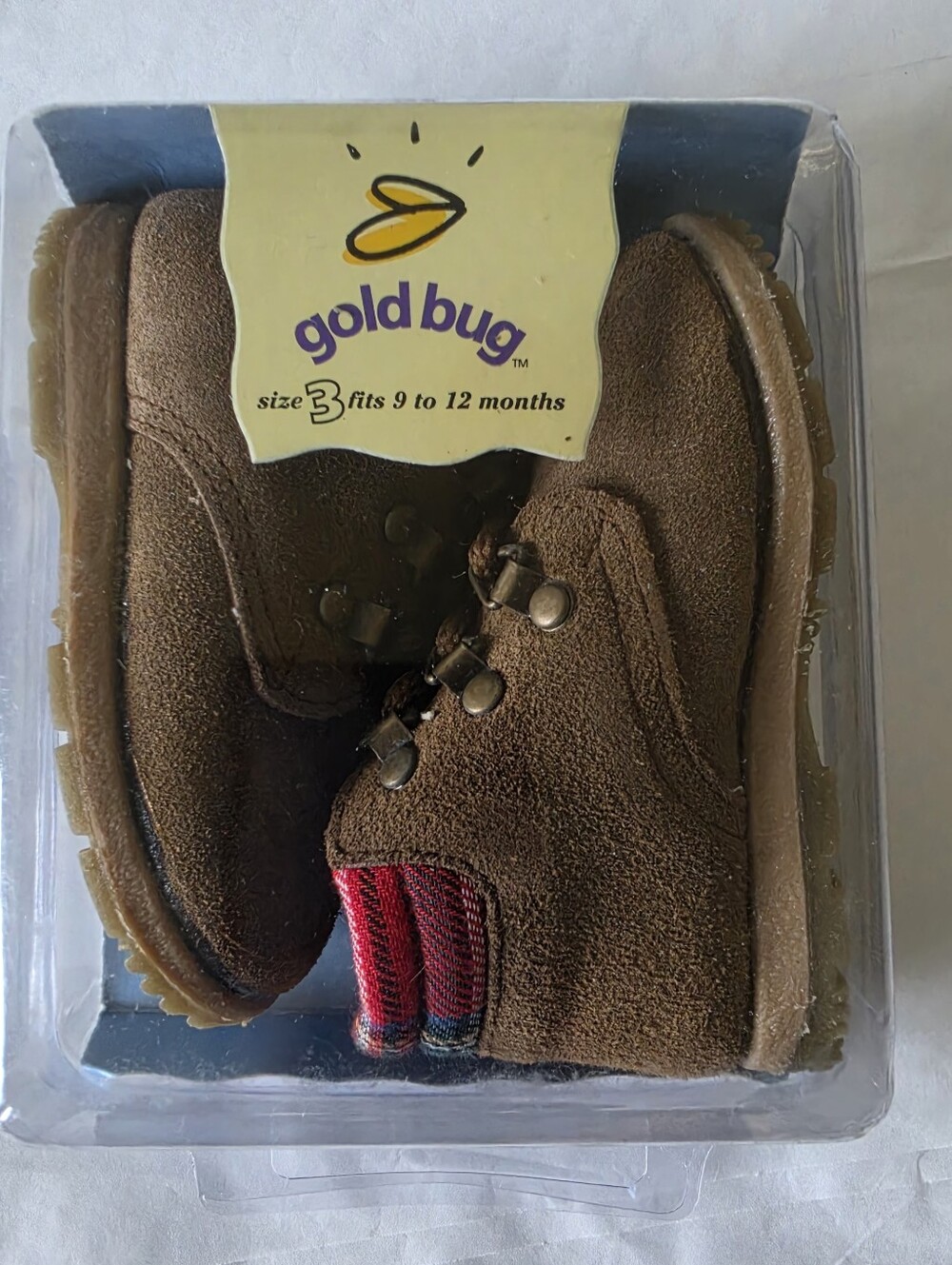 Gold Bug Vintage New Baby Toddler Tan Suede Shoes Boots Size 3 fits 9-12 Mos
